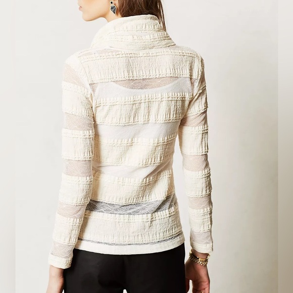 Anthropologie Tiny Pieced Lace Cowlneck Pullover Blouse Top, Cream, Size XS, NWT - Picture 2 of 14